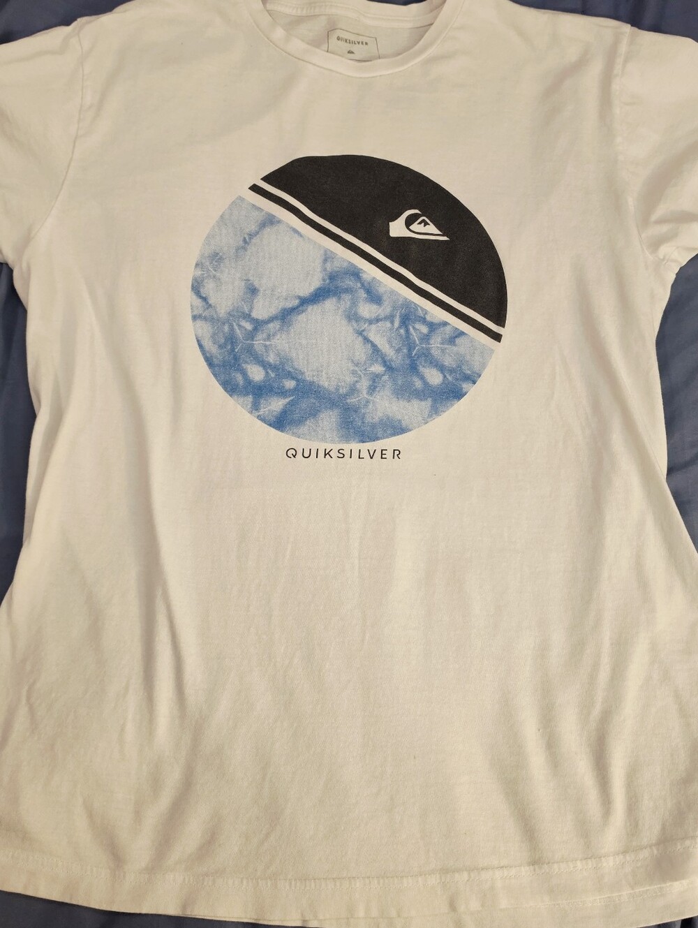 Quiksilver Round Water Logo White T-Shirt Men's 100% Cotton Size Large Surfer